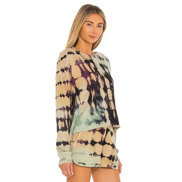 Daydreamer Revolve Tie Dye Waffle‎ Henley Top Size L Long Sleeve Cotton Thermal - Image 2