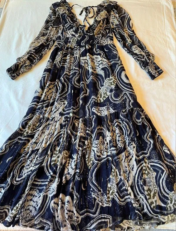 Painter Johnson for V-neck Textured Midi Dress Navy Size XSP NWT - Image 5