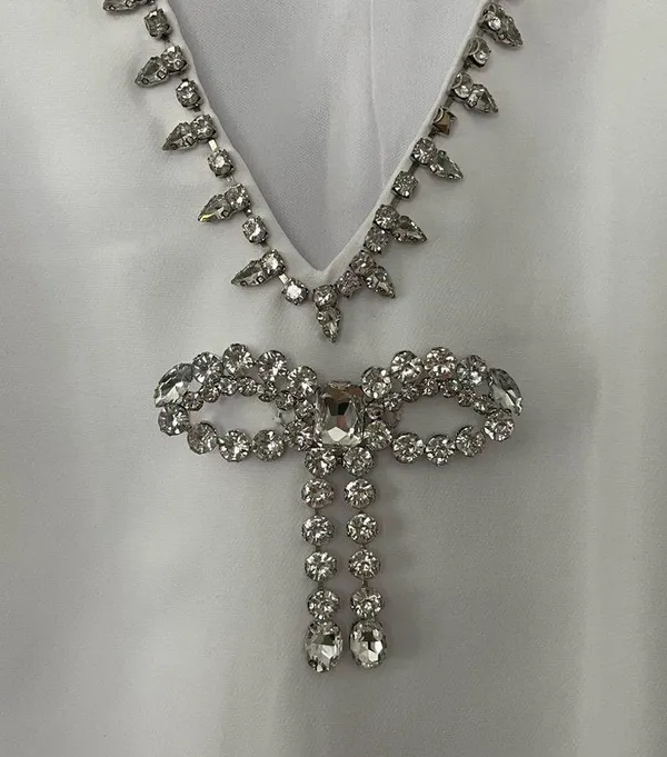 White TCEC Rhinestone Bow Mini Dress - Image 6