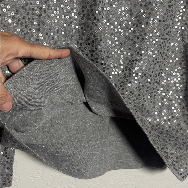 NEW Donna Karan New York Gray Sequin Top Long Sleeve Sparkle Preppy Holiday - Image 4
