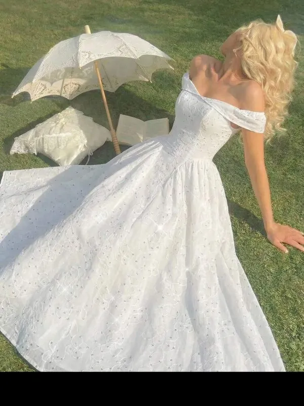 SHEIN White Off-Shoulder Midi A-Line Dress - Image 5