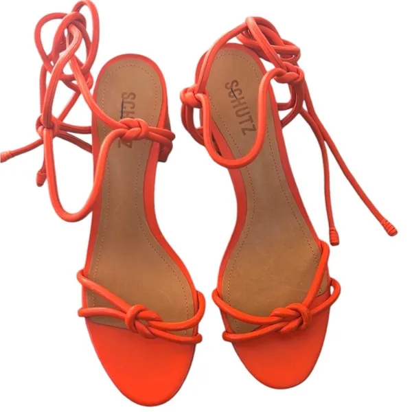 NWT SCHUTZ Leather Nicky Heeled Sandals Orange Size 8.5 - Image 4