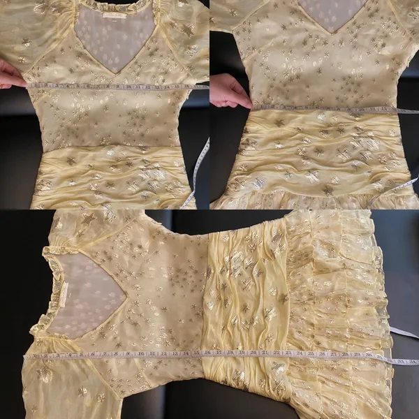 LoveShackFancy Dress Rina Silk Metallic Star Ruffle Mini Sunmer Sunflower 2 EUC - Image 9