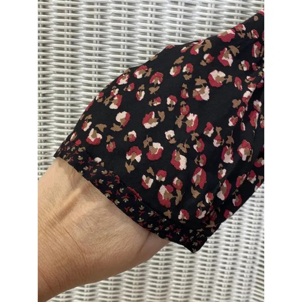 Gérard Darel Paris Black Floral Print Dress 44 Smocked Neckline‎ French Viscose - Image 10