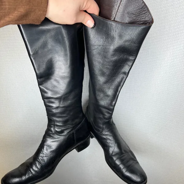Black Leather Knee High Boots Women Size 36 Zip Up Tall Riding Style‎ - Image 4