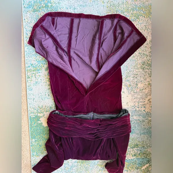 Vintage Rampage purple velvet off the shoulder maxi column dress, size 7/8 - Image 13