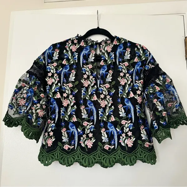 Topshop Floral Peacock Embroidered Crochet Top - Image 4