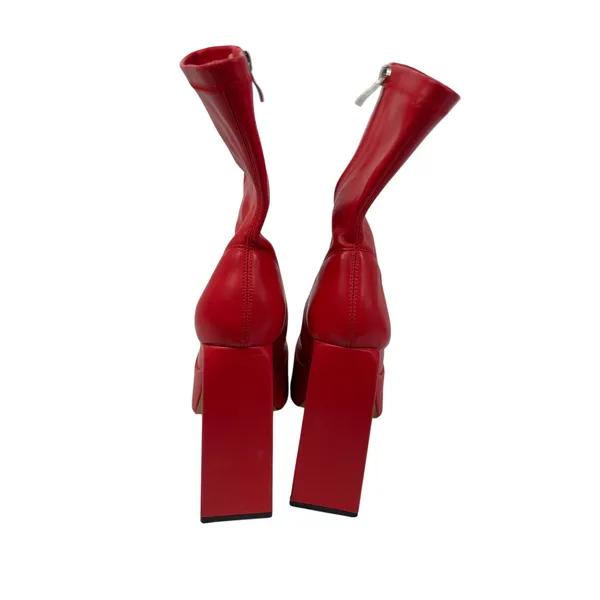 Women's Red Faux Leather Square Toe Platform Flared Heels Ankle Boots Size 9.5 - Image 2