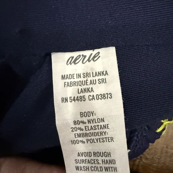 Aerie Two Piece Swimsuit Blue Embroidered Full Coverage High Waist Bottom M/L - Image 7