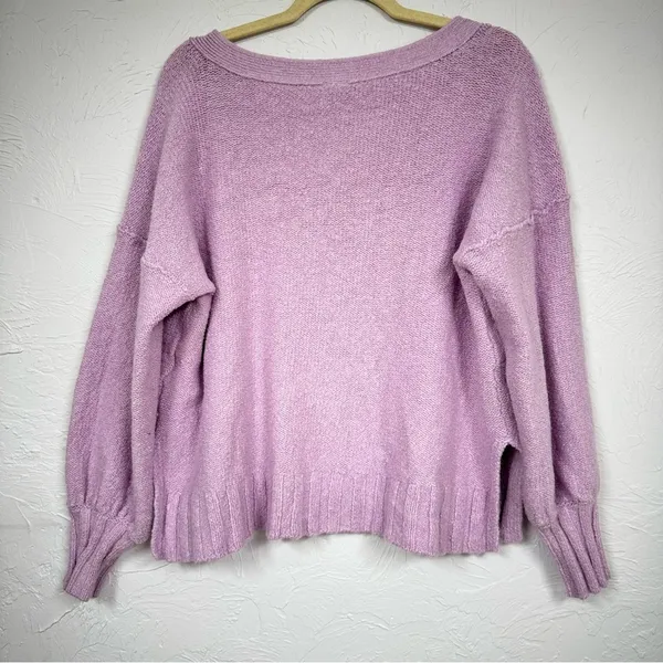 Pilcro Purple Balloon Sleeve Fluffy Sweater V Neck Womens M Oversized Boho Fall - Image 12