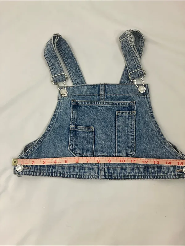 Zara Light Blue Denim Crop Overall Top Womens Size Medium - Image 6