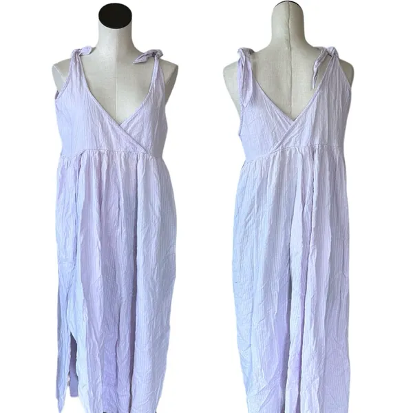 NWOT American Eagle Cotton Shoulder Tie Front Slit Midi Maxi Dress Lilac - Image 3