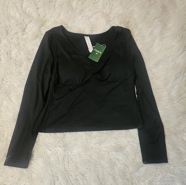 HALARA Black Long Sleeve Wrap-Front Top - Image 2