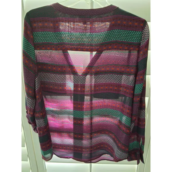 Candies Size XL Purple Multi Color Roll Tab Zip Front V-Neck Pocket Front Top - Image 7
