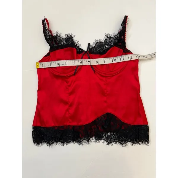 sophie b. Cherry Red/Black Satin Lace Intimates Corset Top Sz M Women - Image 4