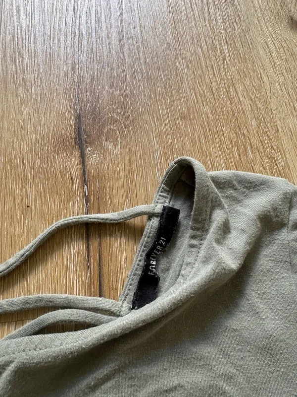 Forever 21 Olive Green Crop Long Sleeve Top with Criss Cross V Neck Back - Image 3