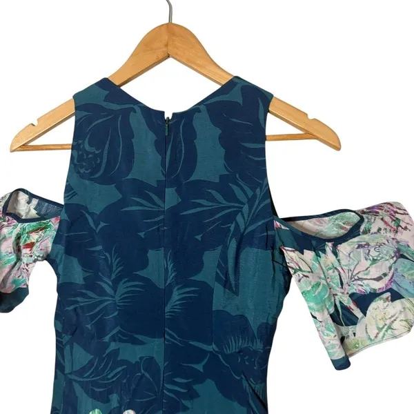 Anthropologie Maeve Cold Shoulder Tropical Floral Dress Size 2 Ruffle Sleeves - Image 7
