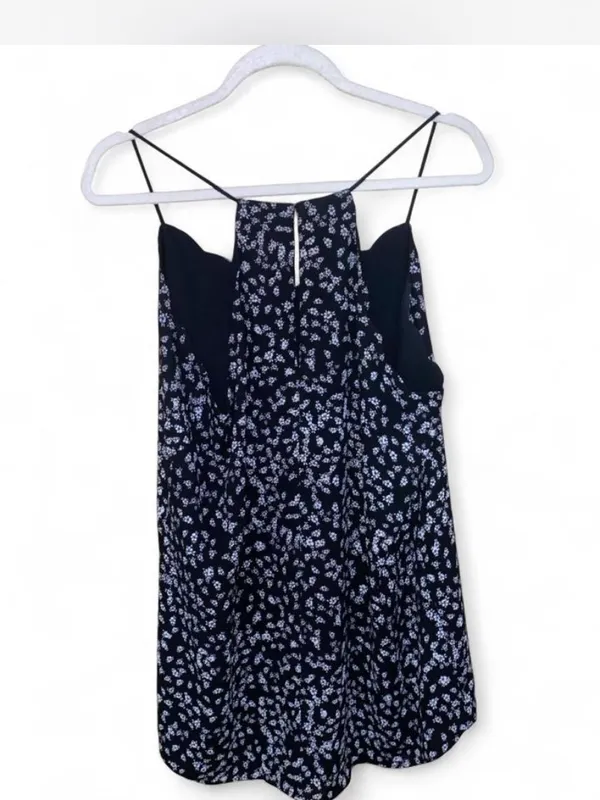 Express Barcelona Cami Black White Ditsy Floral Reversible Scalloped Neck Size L - Image 3