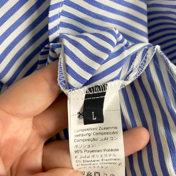 Source Unknown New Casual Blue White Striped Strapless Bandeau Midi Dress L - Image 4