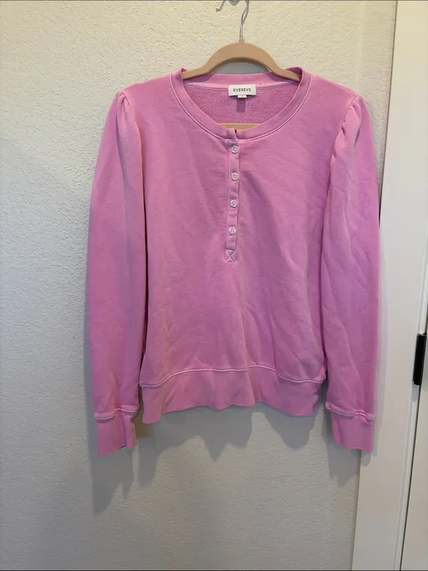 Evereve‎ Pink Button-Front Henley Sweatshirt Size M - Image 2