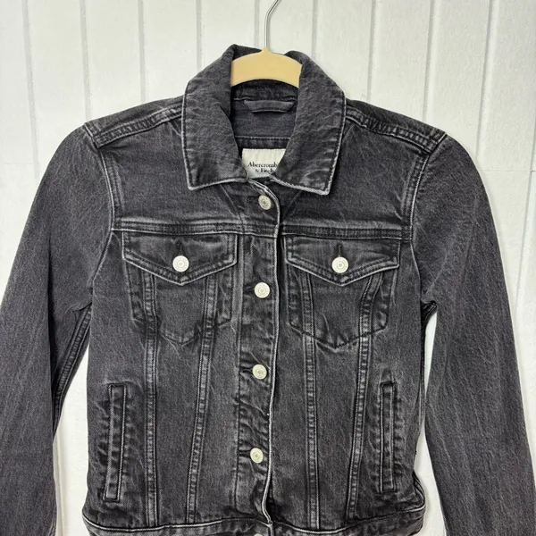 Abercrombie & Fitch Dark Gray Denim Jacket Size‎ XS - Image 4