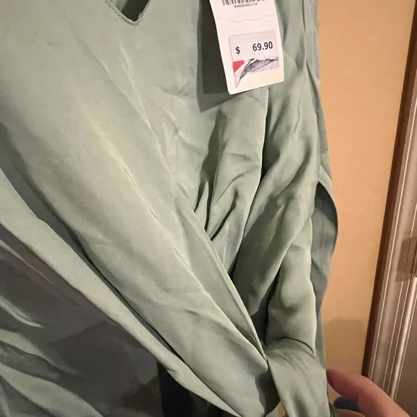 NWT Zara satin effect light green‎ mint mini dress xs - Image 5
