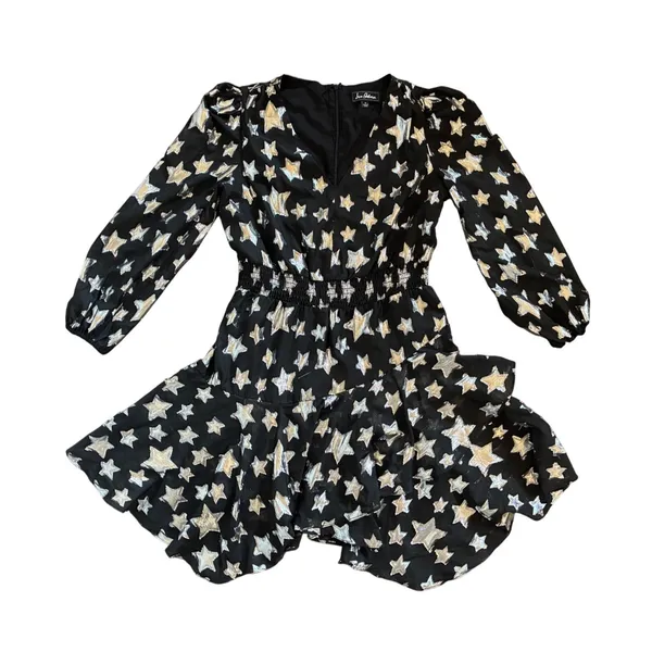 Sam Edelman Womens 6 Black Silver Metallic‎ Star Print Mini Dress V Neck - Image 5