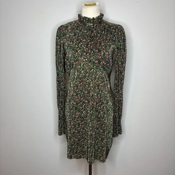 Asos - Plisse Frill Neck Mini Dress in Dark Green Floral - Image 3