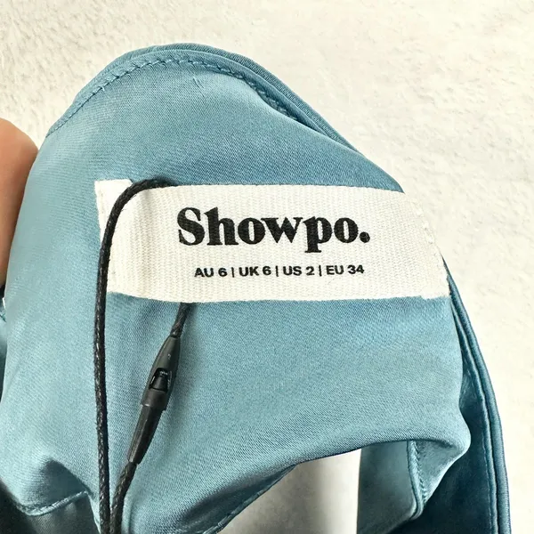 Showpo Ebony Midi Dress Size 2 NWT High Neck Gathered Bodice Steel Blue - Image 5