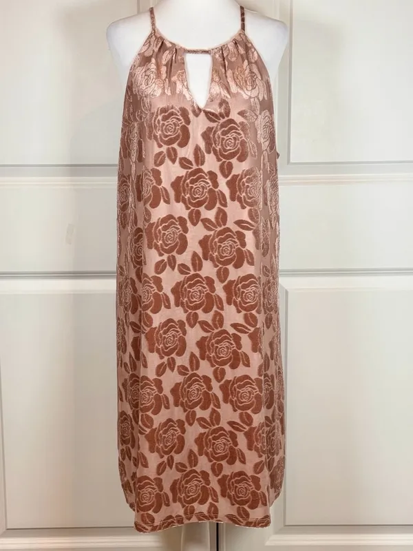 Candie’s Velvet Rose Mini Dress XL Blush Pink Burnout Floral Party Cocktail - Image 2