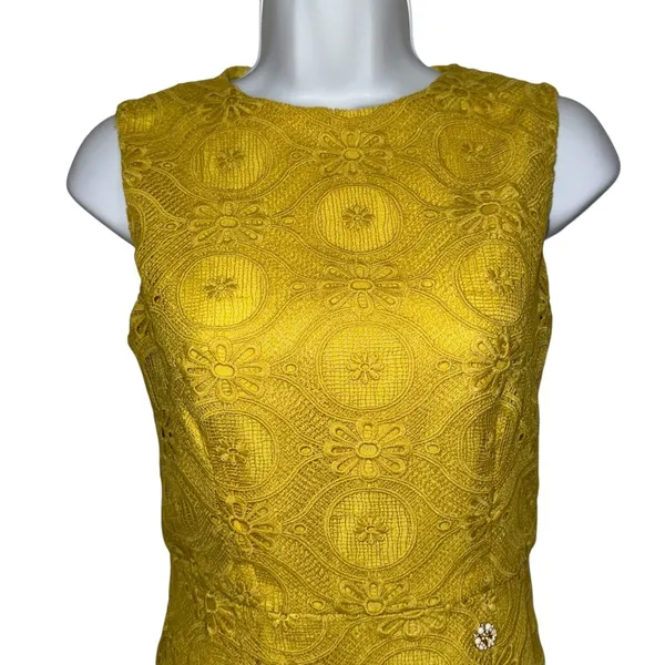 DRESSINGPAULA‎ Lemon Yellow Lace Sheath Embellished Flower Design NWT XS - Image 3