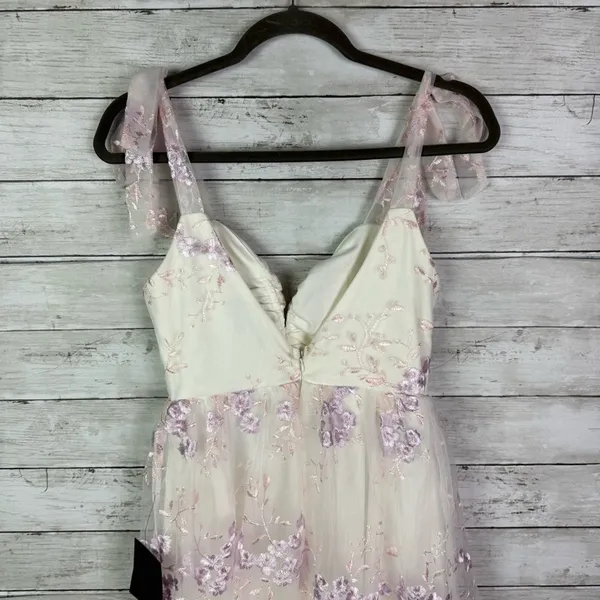Lulus Distinctly Sweet White Floral Embroidered Tie-Strap Midi Dress Size Small - Image 5