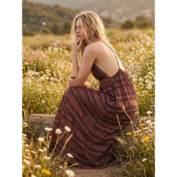 Free People Bohemian Beachy Retro 70s Floral Lace Lotus Maxi Dress Large - Image 15
