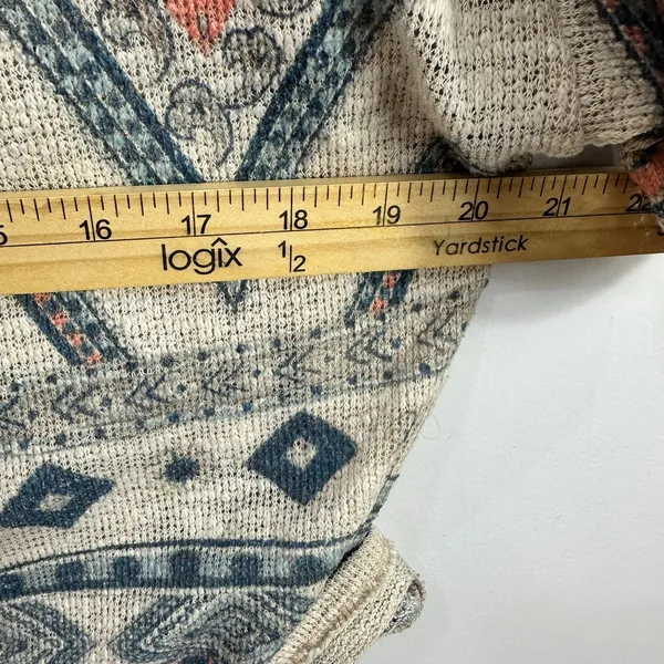 Ginger G Southwestern Aztec‎ Print Top L Beige Blue Short Sleeve Boho Festival - Image 7