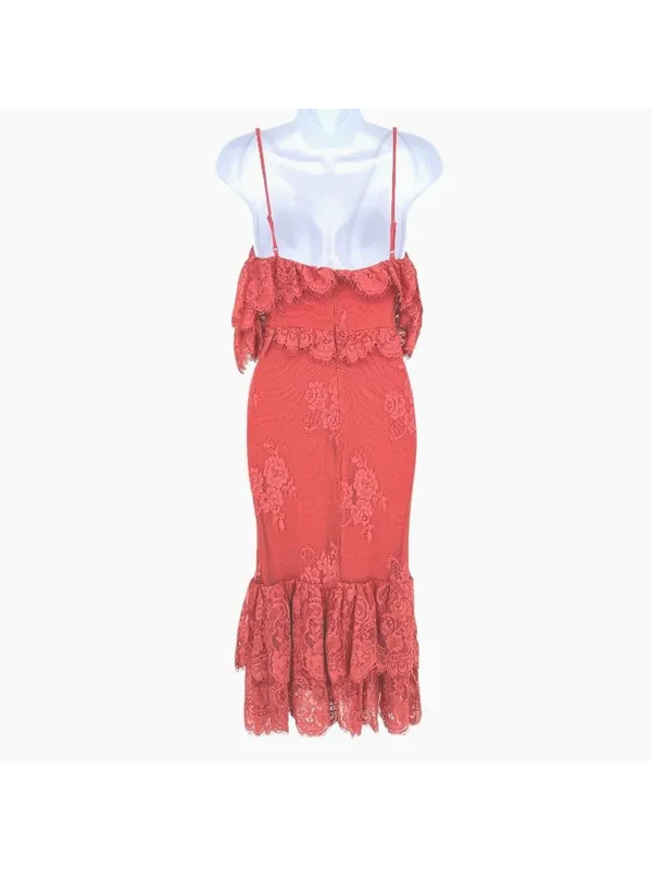 Lovers + Friends Blake Lace Ruffle Rose Pink Midi Dress Size XS Romantic Boho - Image 6