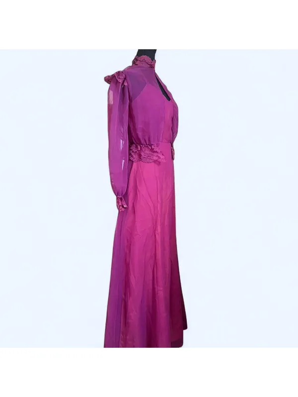 Vintage 1970s gothic fairy chiffon prairie maxi boho ethereal dress Size 1/2 💜 - Image 4