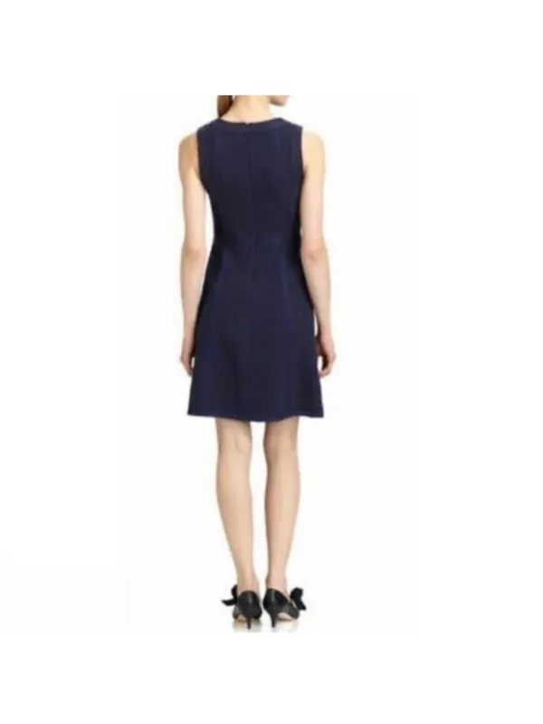 Tory Burch Addis Normandy Dress Womens Medium Navy Blue A-Line Pleated - Image 2