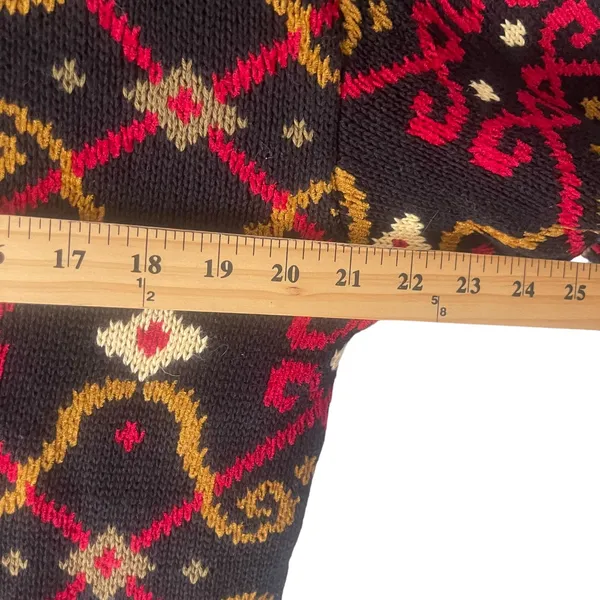 Lands' End Women's Medium Chunky Knit Black‎ Geometric Pattern Crew Neck Sweater - Image 7