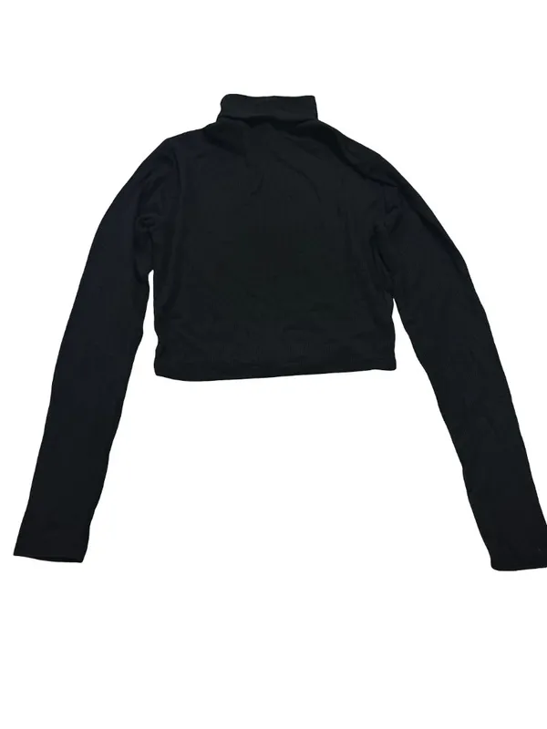 Full Tilt Black Ribbed Knit Long Sleeve Crop Top Shirt Turtleneck Medium Women's - Image 5