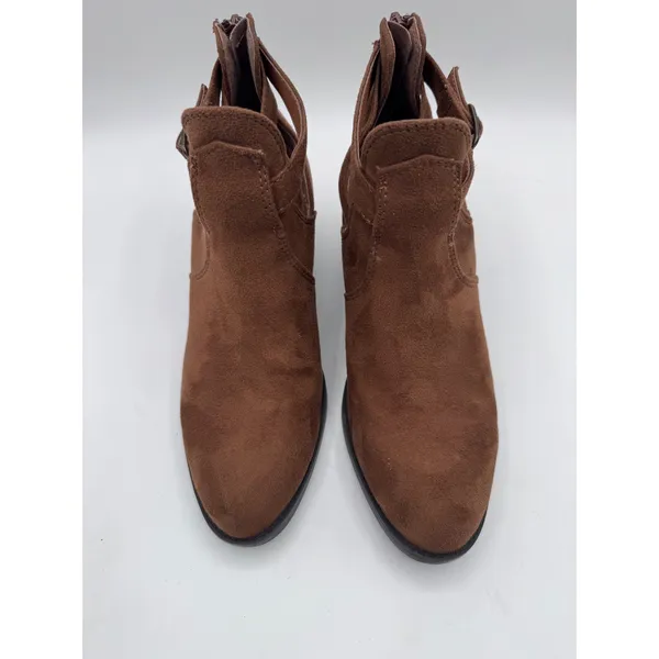 Soda 7 Brown Ankle‎ Boots Women's Faux Suede Cutout Buckle Western - Image 6