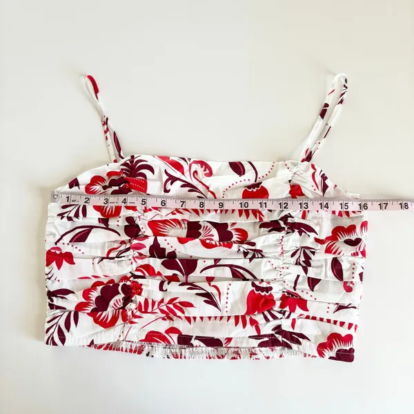 Sugarlips Red and White Tropical Floral Ruched Crop Top Womens Medium NEW Summer - Image 3