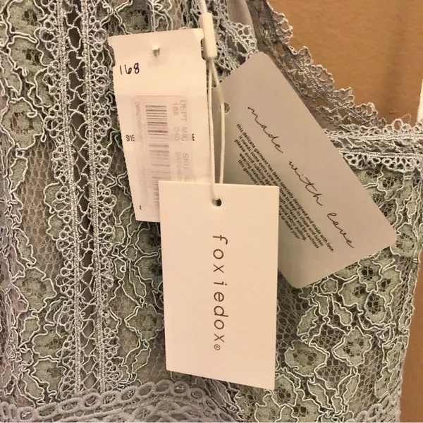Foxiedox Anthropologie Ocala Lace Halter Cocktail Dress‎ Dusty Blue XS - Image 6