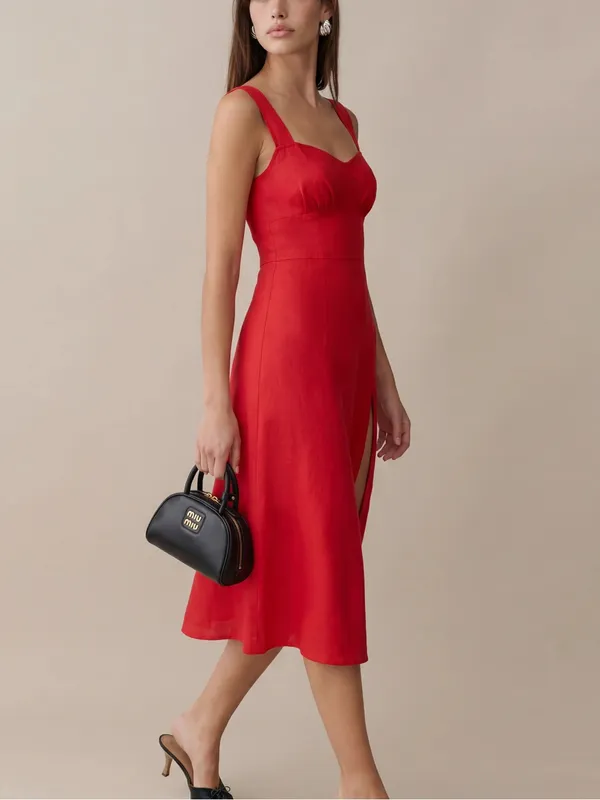 Few Moda Cassia Linen Midi Dress in Red size 8 $173 - Image 3