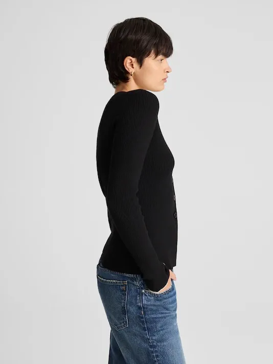 Madewell Whipstitched Longline Cardigan Merino Blend black white combo Sz L NWT - Image 4