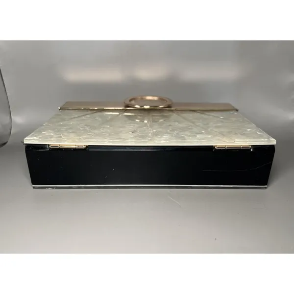 Zara Clutch Bag Womens Silver White Acrylic Shell Purse Chain Shoulder Evening - Image 6