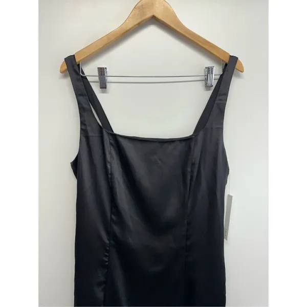 AQUA Mini‎ Satin Dress Size Large Black Square Neck Sleeves Exclusive NWT - Image 3