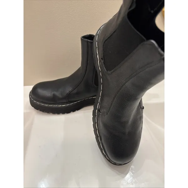 Black Leather Platform Boots Size 7.5 sincerely Jules Sleek‎ Hippie Retro - Image 2