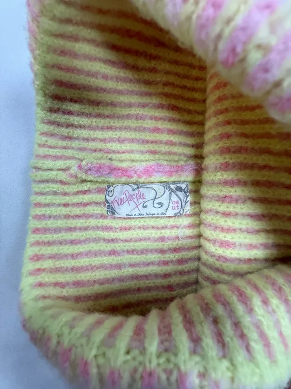 Free People Pink & Yellow Striped Knit Cuff Beanie - Image 2
