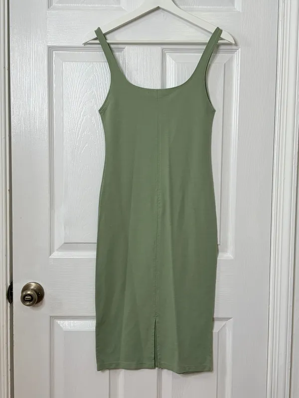 Zara Sage Green Bodycon Midi Dress Minimalist Quiet Luxury Chic Sleeveless M - Image 3