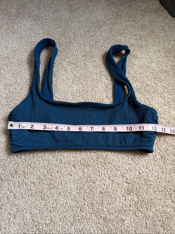 Aerie Peacock Teal Blue Textured Square Scoop Neck Bikini Top. Size Medium - Image 6